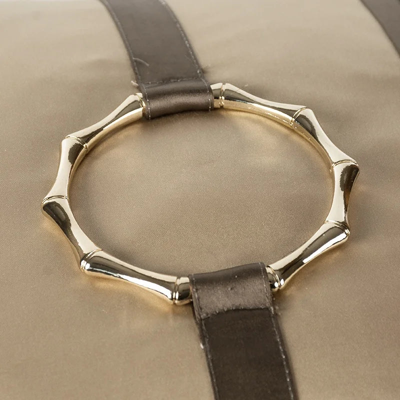 Brown Spliced Cushion Cover with Ring