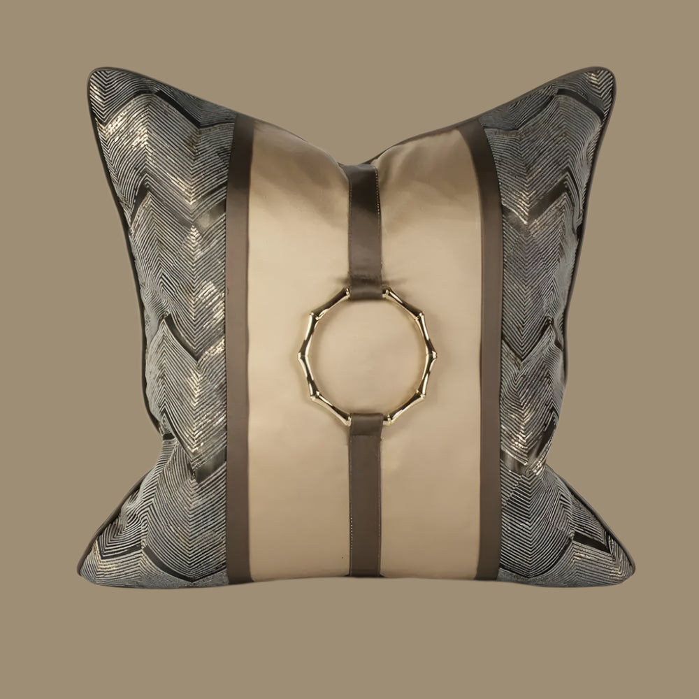 Brown Spliced Cushion Cover with Ring